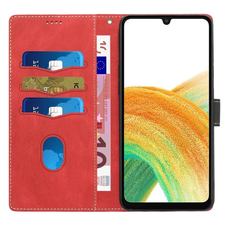 For Samsung Galaxy A34 5G Magnetic Flip Phone Shell Grid Splicing PU Leather Stand Wallet Phone Case - Red
