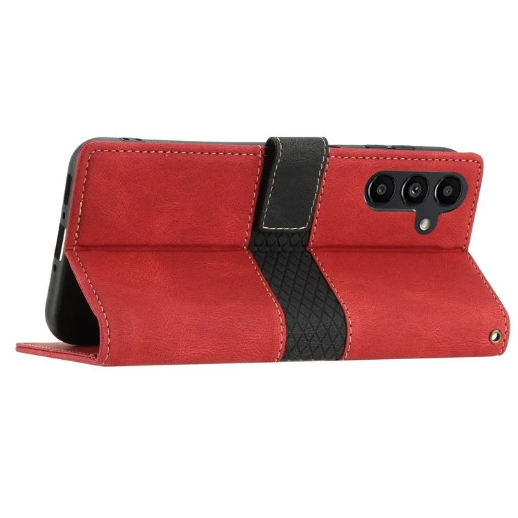 For Samsung Galaxy A34 5G Magnetic Flip Phone Shell Grid Splicing PU Leather Stand Wallet Phone Case - Red