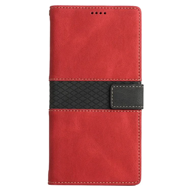 For Samsung Galaxy A34 5G Magnetic Flip Phone Shell Grid Splicing PU Leather Stand Wallet Phone Case - Red