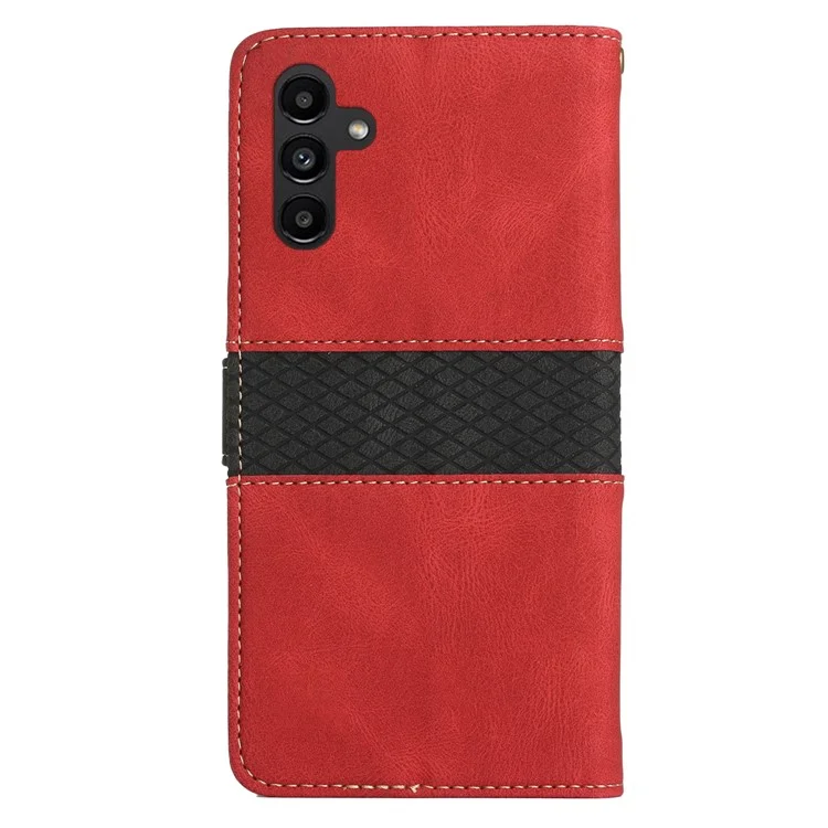 For Samsung Galaxy A34 5G Magnetic Flip Phone Shell Grid Splicing PU Leather Stand Wallet Phone Case - Red