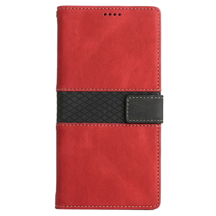 Pour Samsung Galaxy S23 Grid Splicing PU Leather Folio Stand Cover Magnetic Flip Wallet Phone Case with Strap - Red