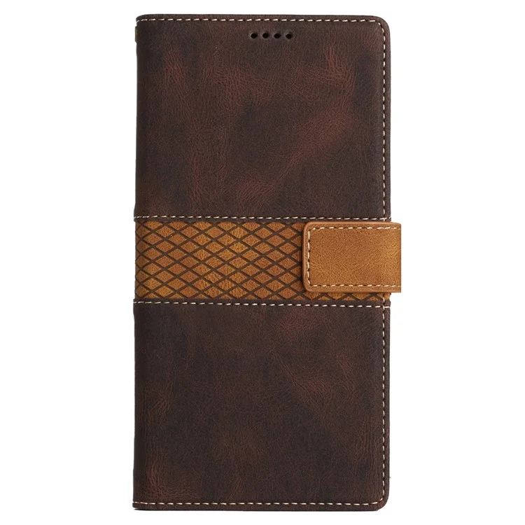 Para Samsung Galaxy S23+ Leather Stand Case Magnetic Clasp Shockproof Wallet Grid Splicing Phone Cover - Marrom