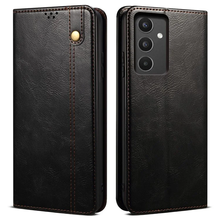Чехол для телефона Samsung Galaxy A34 5G - Waxy Crazy Horse Texture Stand Wallet Cell Phone Case - Black