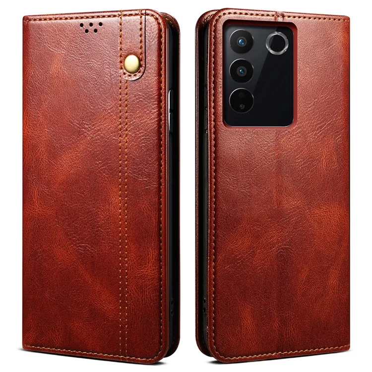 Étui de téléphone en cuir pour vivo S16 Pro / S16, texture de cheval fou cireux, étui portefeuille pour téléphone portable avec support - Marron