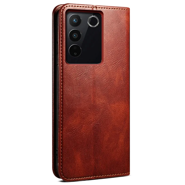 Étui de téléphone en cuir pour vivo S16 Pro / S16, texture de cheval fou cireux, étui portefeuille pour téléphone portable avec support - Marron