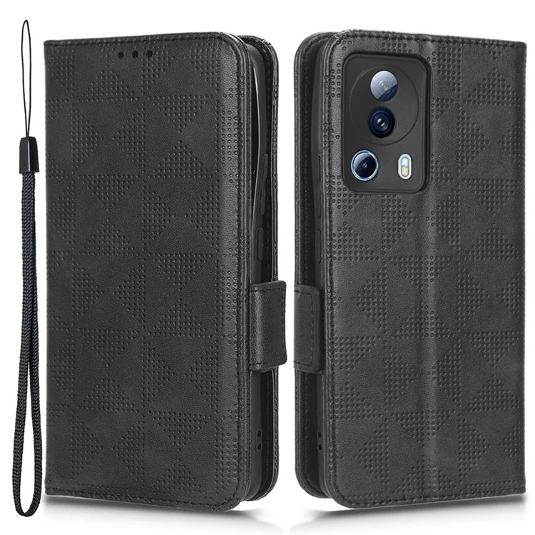 For Xiaomi 13 Lite / Civi 2 5G Leather Phone Wallet Case Imprinted Triangle Pattern Stand Smartphone Cover - Black