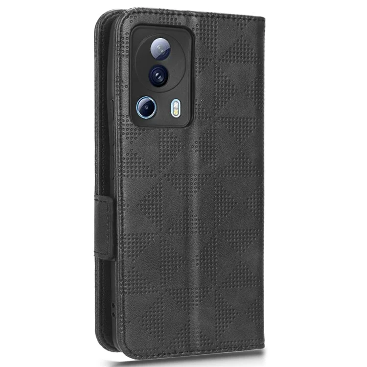 For Xiaomi 13 Lite / Civi 2 5G Leather Phone Wallet Case Imprinted Triangle Pattern Stand Smartphone Cover - Black