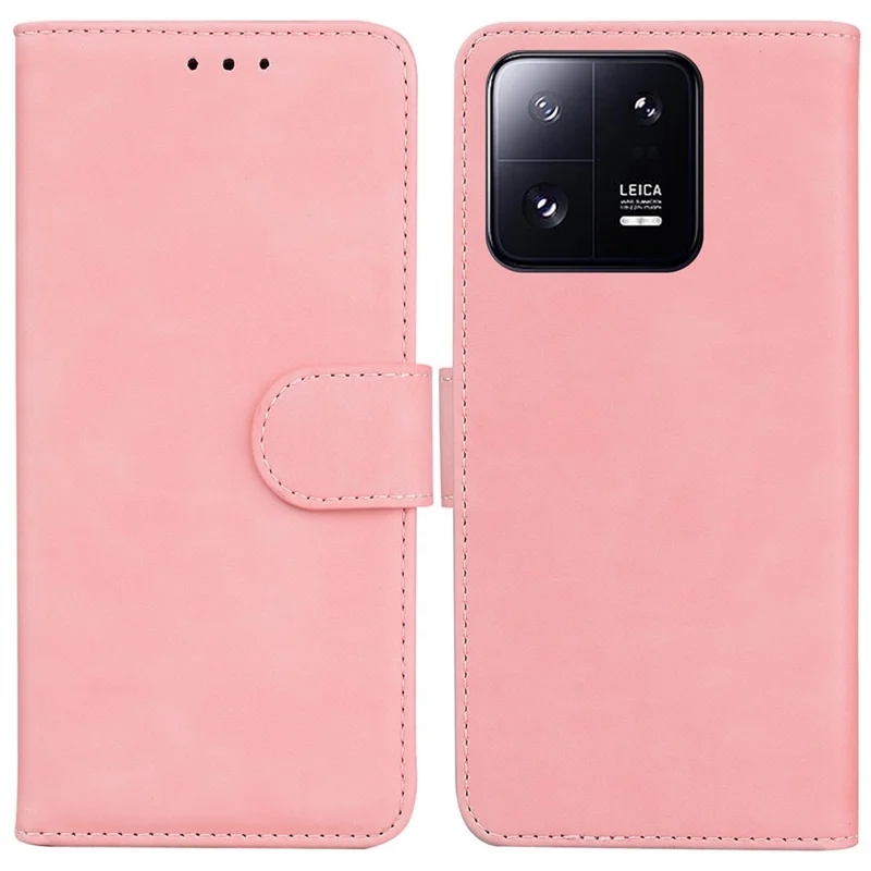 Para Xiaomi 13 Pro 5G Soporte de Teléfono Estuche Color Sólido Cartera de Cuero de PU Funda para Teléfono Inteligente - Rosa