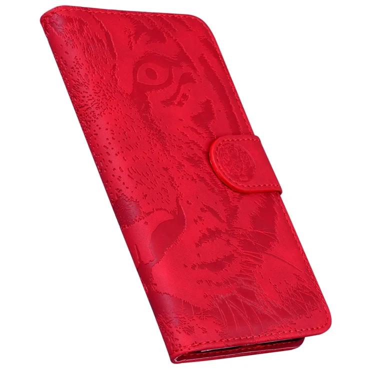 For Xiaomi 13 Pro 5G Cell Phone Case Tiger Imprinted PU Leather Wallet Stand Protective Cover - Red