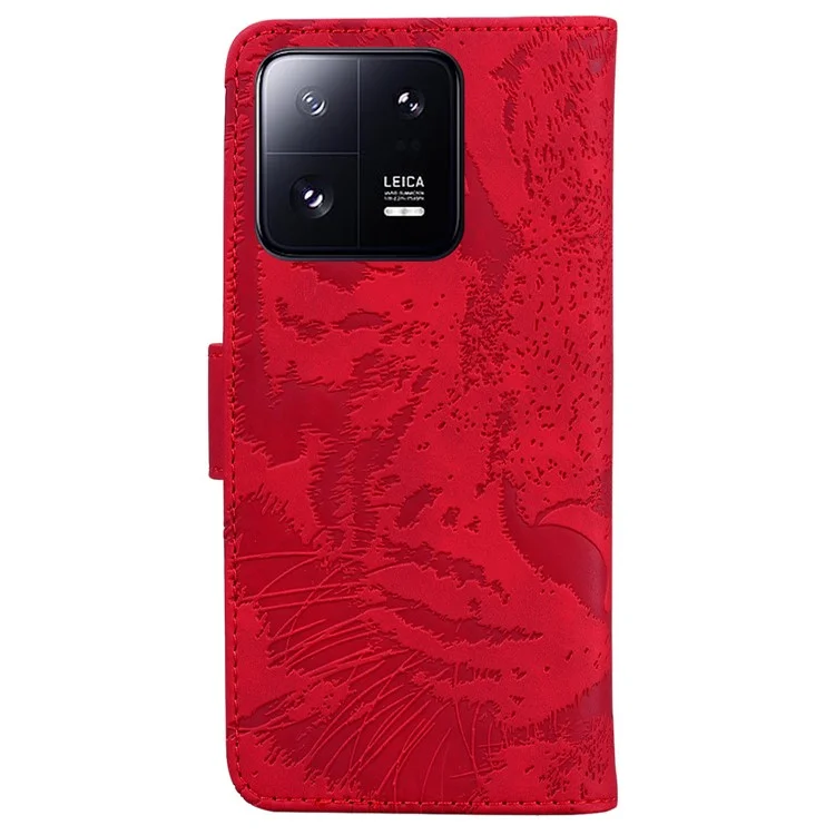 For Xiaomi 13 Pro 5G Cell Phone Case Tiger Imprinted PU Leather Wallet Stand Protective Cover - Red