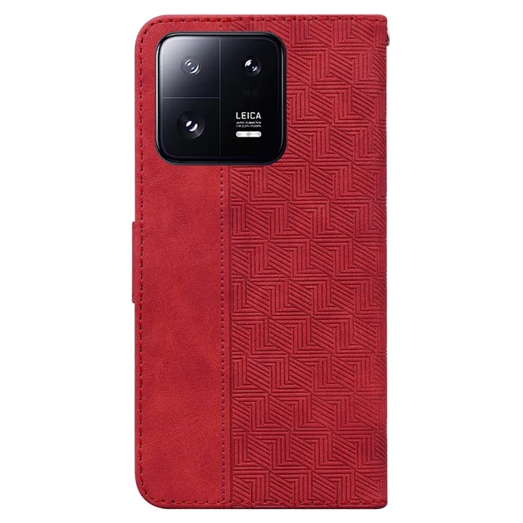 For Xiaomi 13 Pro 5G Magnetic Closure Phone Case Leather Imprinted Geometry Pattern Stand Wallet Shell - Red