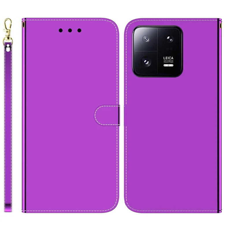 For Xiaomi 13 Pro 5G Leather Phone Case Mirror-like Surface Wallet Stand Phone Cover - Purple
