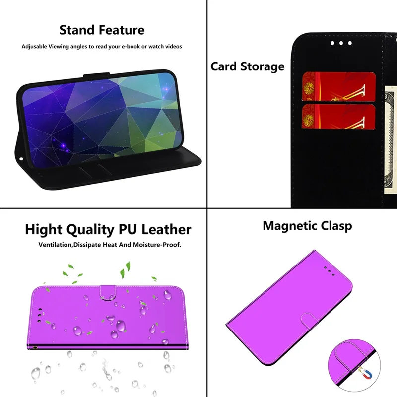 For Xiaomi 13 Pro 5G Leather Phone Case Mirror-like Surface Wallet Stand Phone Cover - Purple