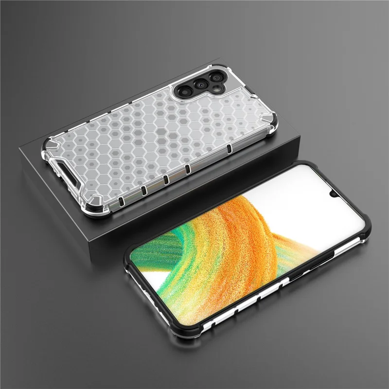 For Samsung Galaxy A34 5G Honeycomb Texture Protective Phone Case TPU+PC Shockproof Phone Cover - Grey
