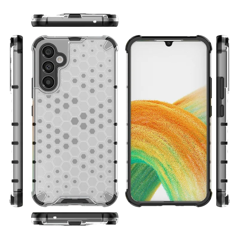 For Samsung Galaxy A34 5G Honeycomb Texture Protective Phone Case TPU+PC Shockproof Phone Cover - Grey