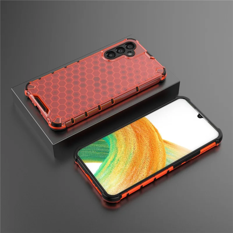 Per Samsung Galaxy A34 5G Honeycomb Texture Protective Phone Case TPU+PC Shockproof Phone Cover - Rosso
