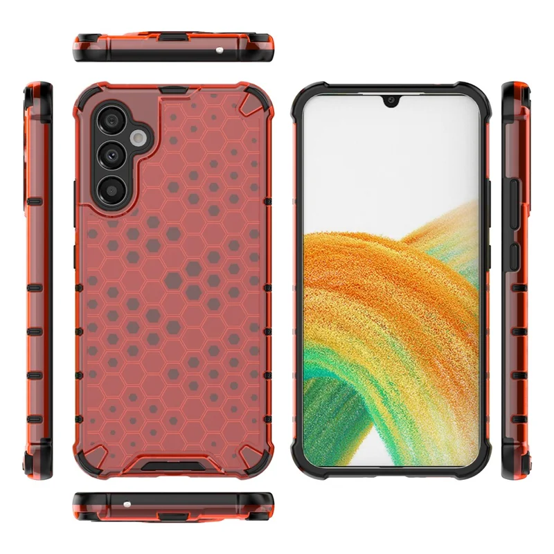 Per Samsung Galaxy A34 5G Honeycomb Texture Protective Phone Case TPU+PC Shockproof Phone Cover - Rosso