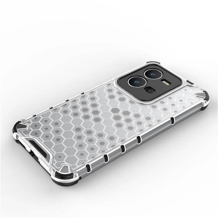 Чехол для vivo V25 5G с противоударной защитой, сотовой текстурой TPU+PC - серый