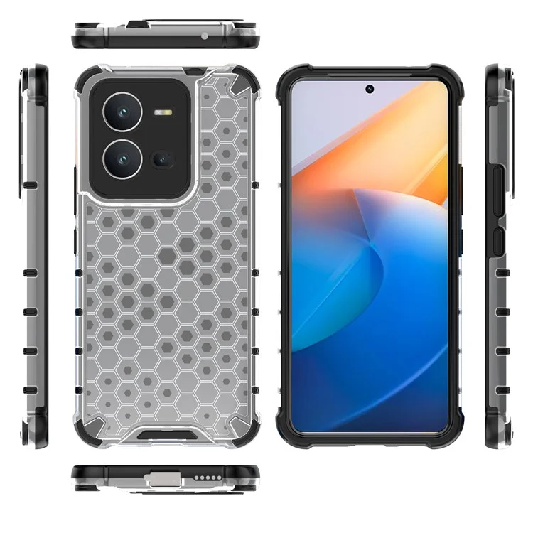 Чехол для vivo V25 5G с противоударной защитой, сотовой текстурой TPU+PC - серый