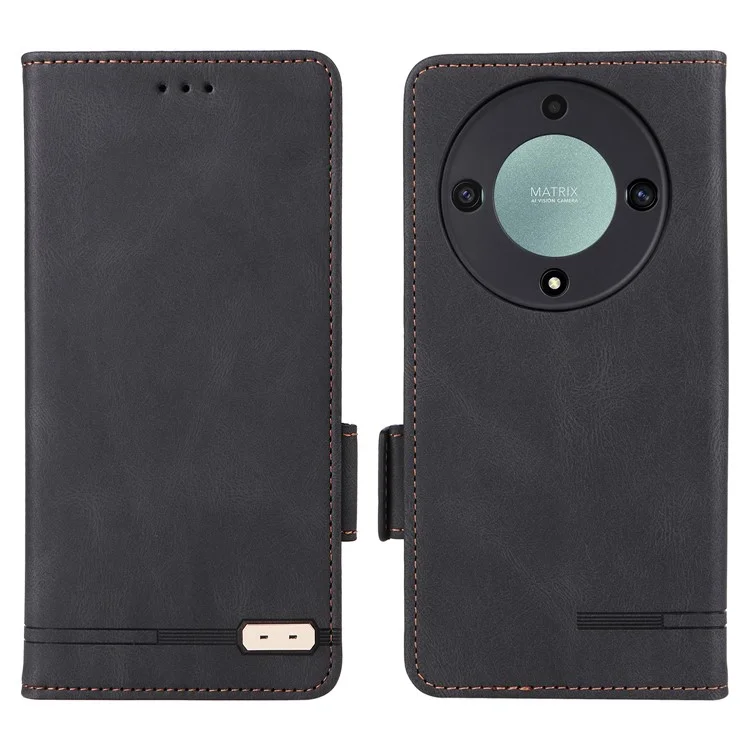 Étui pour téléphone For Honor Magic5 Lite 5G / X9a 5G / X40 5G en cuir PU avec décoration matérielle et support Portefeuille - Noir
