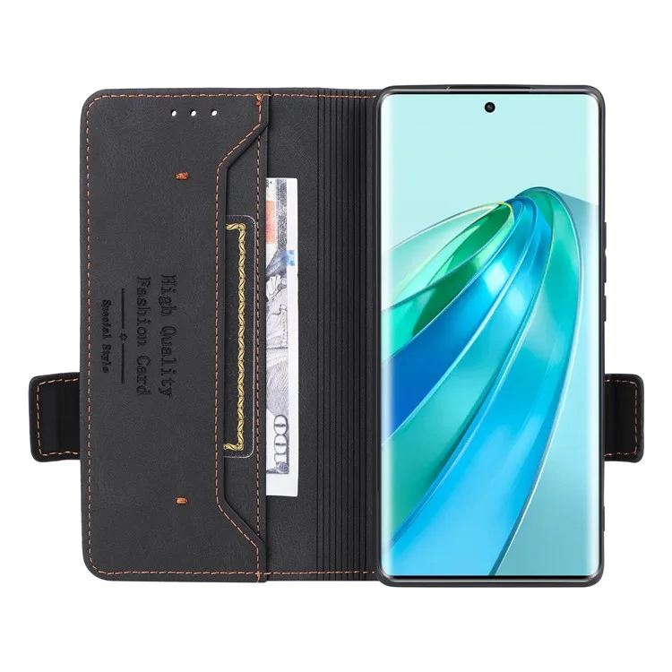 Étui pour téléphone For Honor Magic5 Lite 5G / X9a 5G / X40 5G en cuir PU avec décoration matérielle et support Portefeuille - Noir