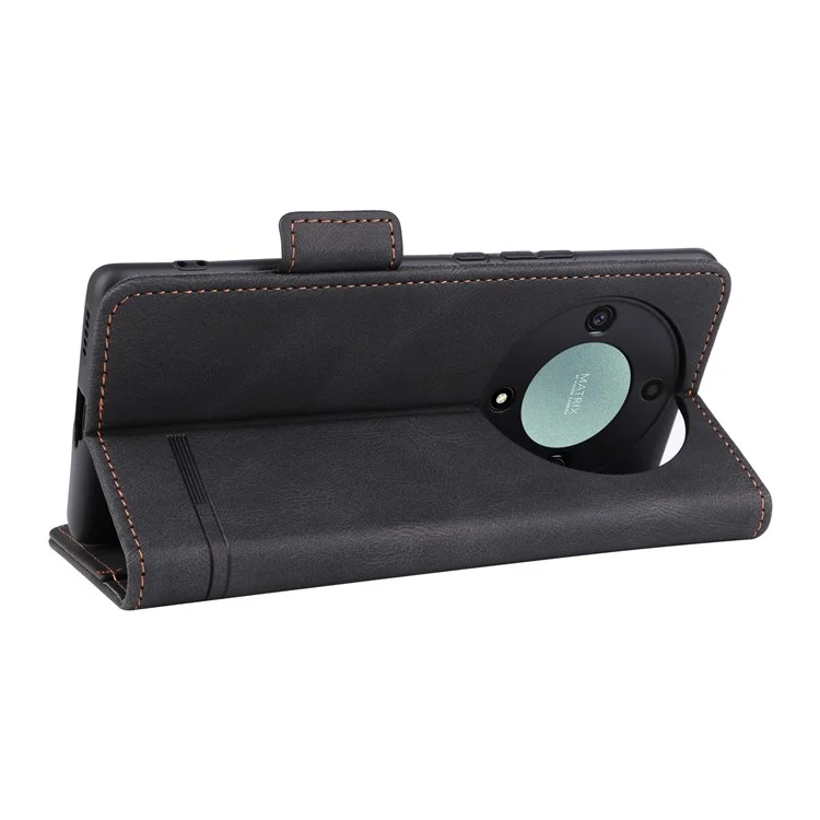 Étui pour téléphone For Honor Magic5 Lite 5G / X9a 5G / X40 5G en cuir PU avec décoration matérielle et support Portefeuille - Noir