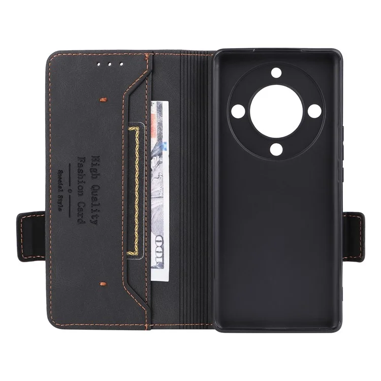 Étui pour téléphone For Honor Magic5 Lite 5G / X9a 5G / X40 5G en cuir PU avec décoration matérielle et support Portefeuille - Noir
