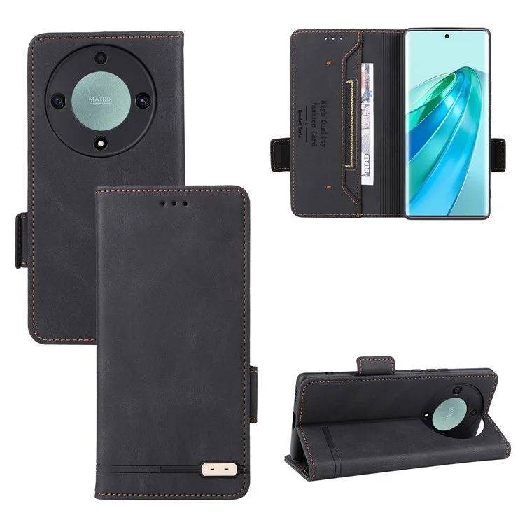 Étui pour téléphone For Honor Magic5 Lite 5G / X9a 5G / X40 5G en cuir PU avec décoration matérielle et support Portefeuille - Noir