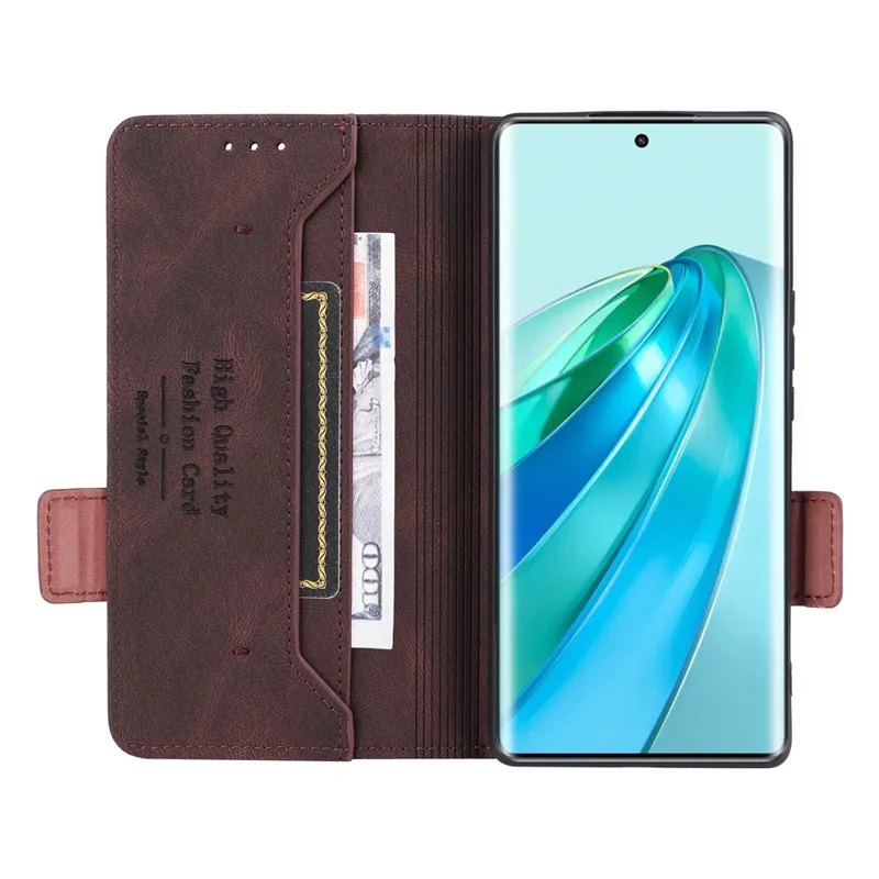 For Honor Magic5 Lite 5G / X9a 5G / X40 5G Phone Case PU Leather Hardware Decor Stand Wallet Phone Cover - Coffee