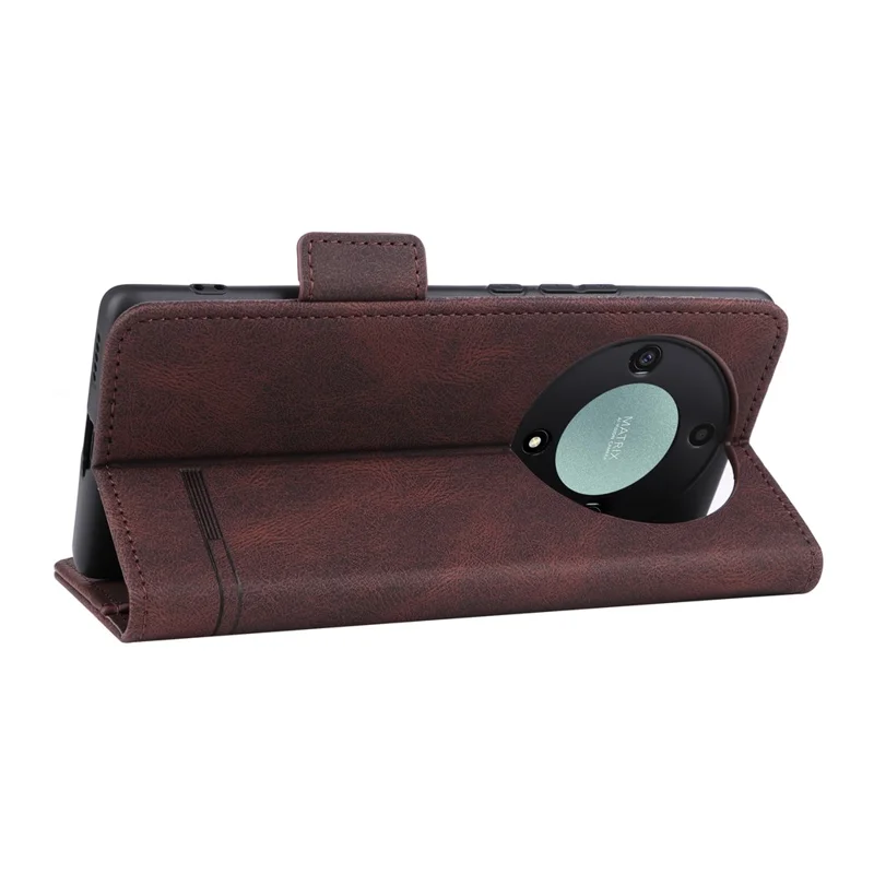 For Honor Magic5 Lite 5G / X9a 5G / X40 5G Phone Case PU Leather Hardware Decor Stand Wallet Phone Cover - Coffee