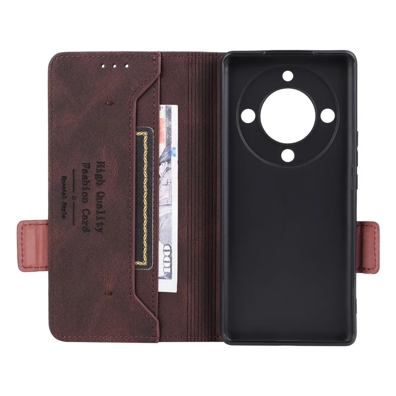 For Honor Magic5 Lite 5G / X9a 5G / X40 5G Phone Case PU Leather Hardware Decor Stand Wallet Phone Cover - Coffee