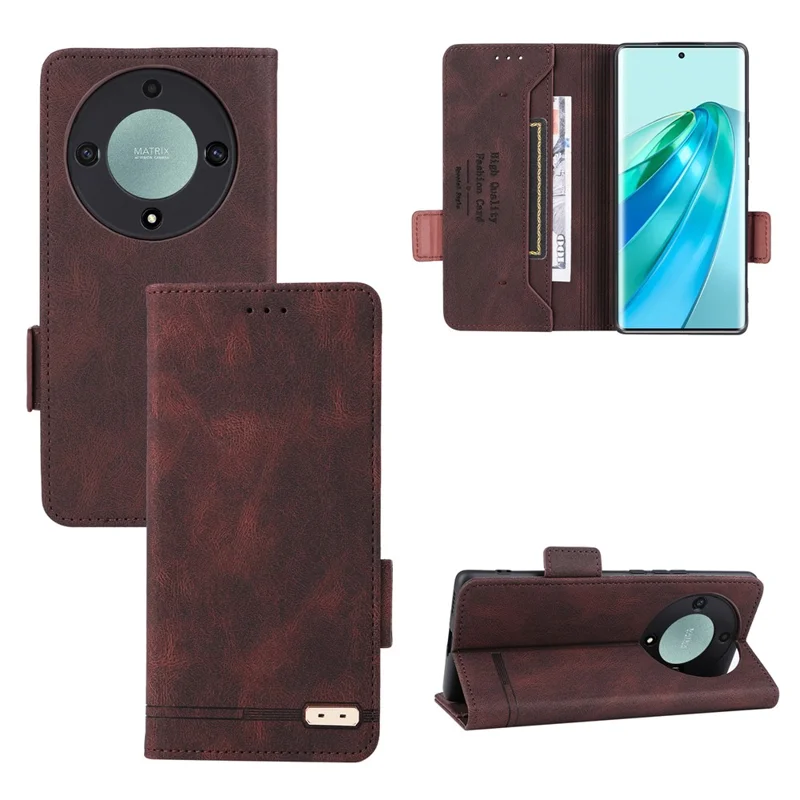 For Honor Magic5 Lite 5G / X9a 5G / X40 5G Phone Case PU Leather Hardware Decor Stand Wallet Phone Cover - Coffee