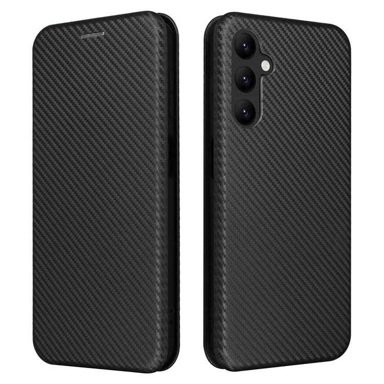 Para Samsung Galaxy A24 4G (162,1 x 77,6 x 8,3 mm) Capa de Suporte para Telefone Case de Couro PU Porta-cartões Textura de Fibra de Carbono Capa de Smartphone - Preto