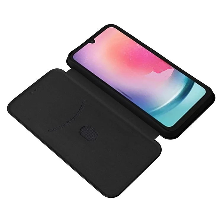 Para Samsung Galaxy A24 4G (162,1 x 77,6 x 8,3 mm) Capa de Suporte para Telefone Case de Couro PU Porta-cartões Textura de Fibra de Carbono Capa de Smartphone - Preto