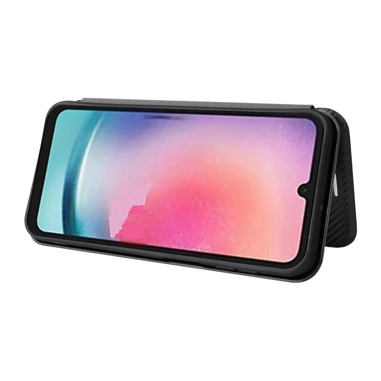 Para Samsung Galaxy A24 4G (162,1 x 77,6 x 8,3 mm) Capa de Suporte para Telefone Case de Couro PU Porta-cartões Textura de Fibra de Carbono Capa de Smartphone - Preto