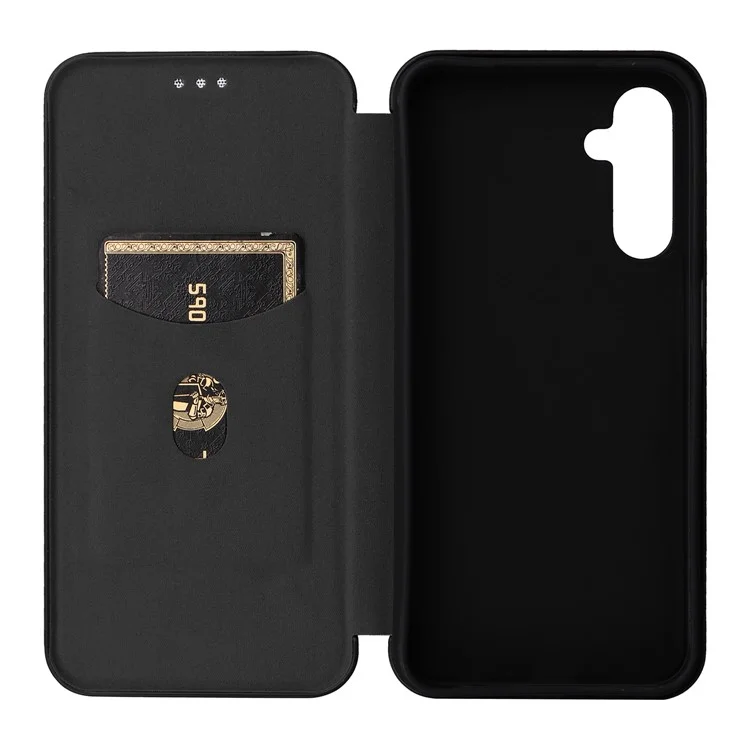 Para Samsung Galaxy A24 4G (162,1 x 77,6 x 8,3 mm) Capa de Suporte para Telefone Case de Couro PU Porta-cartões Textura de Fibra de Carbono Capa de Smartphone - Preto