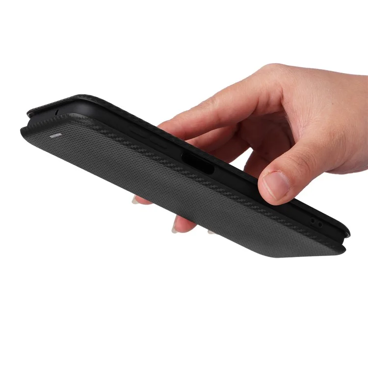 Para Samsung Galaxy A24 4G (162,1 x 77,6 x 8,3 mm) Capa de Suporte para Telefone Case de Couro PU Porta-cartões Textura de Fibra de Carbono Capa de Smartphone - Preto