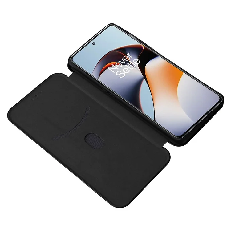 Pour OnePlus Ace 2 5G / 11R 5G Porte-cartes Étui de téléphone Texture fibre de carbone Étui en cuir avec support pour téléphone - Noir