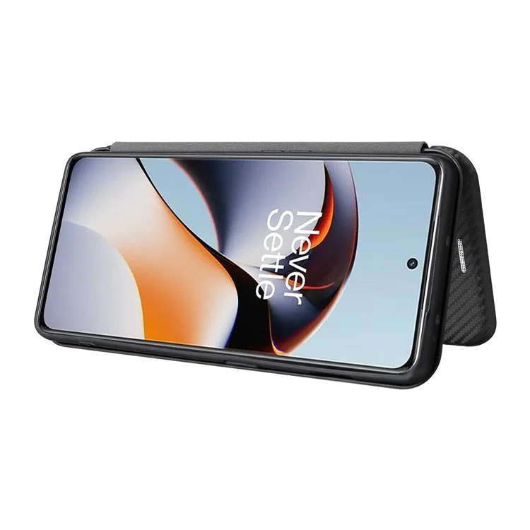 Pour OnePlus Ace 2 5G / 11R 5G Porte-cartes Étui de téléphone Texture fibre de carbone Étui en cuir avec support pour téléphone - Noir