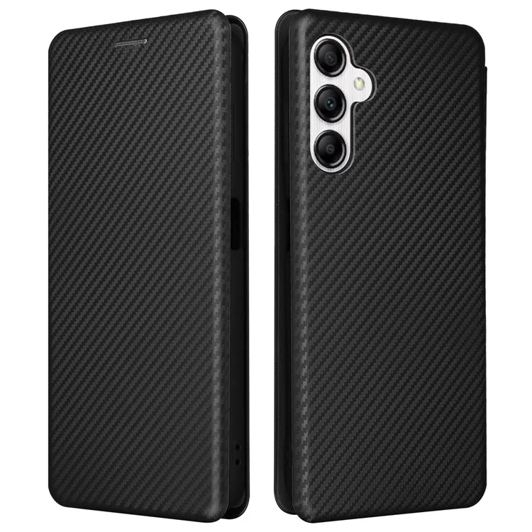 For Samsung Galaxy A14 5G / A14 4G Leather Phone Case Stand Card Holder Carbon Fiber Texture Protective Phone Cover - Black