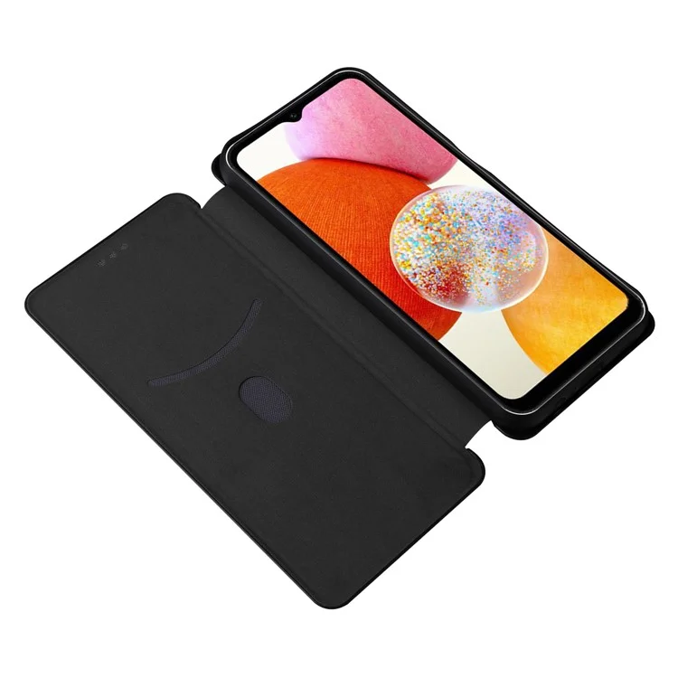 For Samsung Galaxy A14 5G / A14 4G Leather Phone Case Stand Card Holder Carbon Fiber Texture Protective Phone Cover - Black