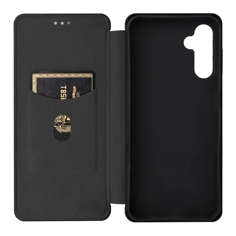 For Samsung Galaxy A14 5G / A14 4G Leather Phone Case Stand Card Holder Carbon Fiber Texture Protective Phone Cover - Black
