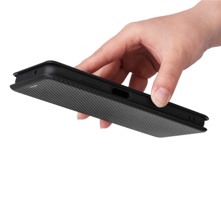 For Samsung Galaxy A14 5G / A14 4G Leather Phone Case Stand Card Holder Carbon Fiber Texture Protective Phone Cover - Black