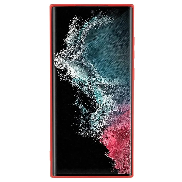 Für Samsung Galaxy S22 Ultra 5G TPU Anti-Rutsch-Gummierte Handyhülle mit Faserstoffauskleidung und Kameraschutz - Rot