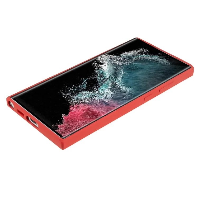Für Samsung Galaxy S22 Ultra 5G TPU Anti-Rutsch-Gummierte Handyhülle mit Faserstoffauskleidung und Kameraschutz - Rot