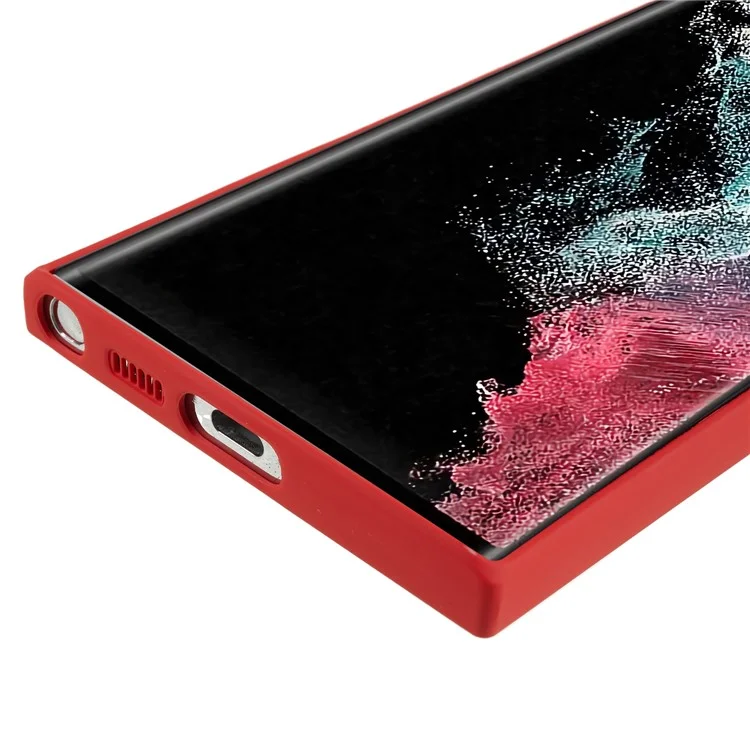 Für Samsung Galaxy S22 Ultra 5G TPU Anti-Rutsch-Gummierte Handyhülle mit Faserstoffauskleidung und Kameraschutz - Rot