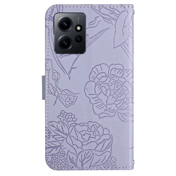 HT03 Wallet Phone Case Für Xiaomi Redmi Note 12 4G Geprägtes Hautberührungsleder Telefonständer-Cover mit Handgelenkband - Lila
