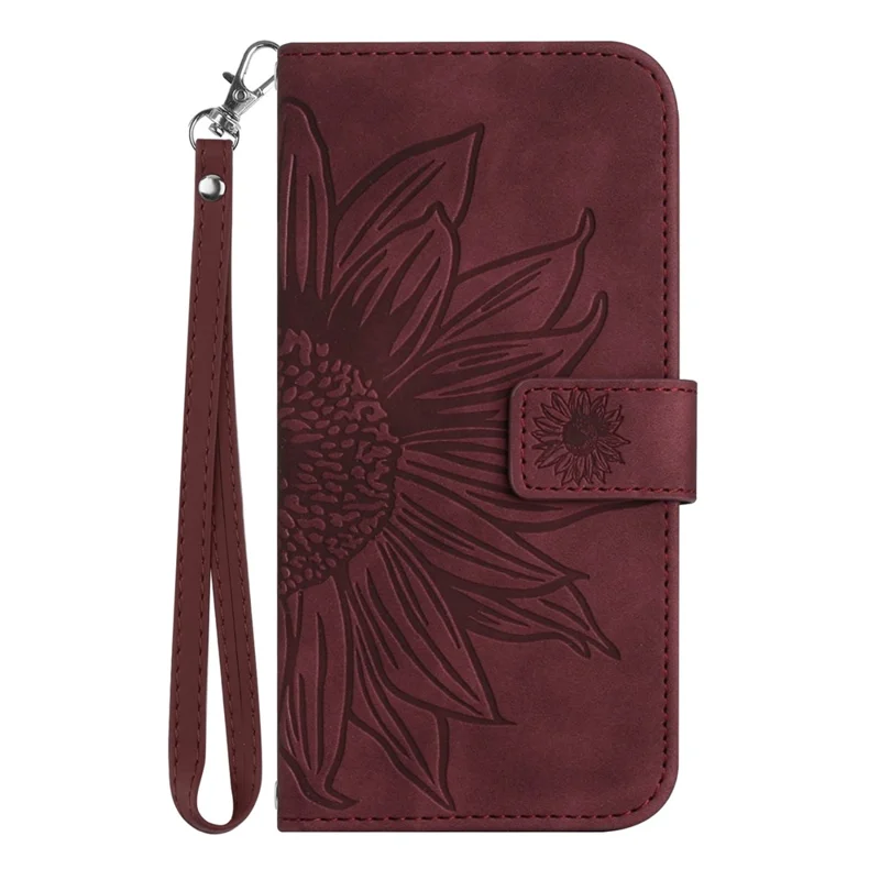 Pour Xiaomi Redmi Note 12 4G HT04 Étui portefeuille en cuir PU avec motif tournesol - Rouge vin