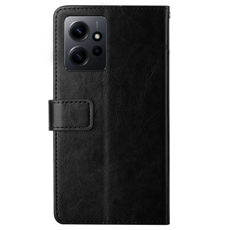 HT01 per Xiaomi Redmi Note 12 4G Imprinted Y-shaped Line Phone Cover Stand Wallet Leather Cell Phone Case - Nero