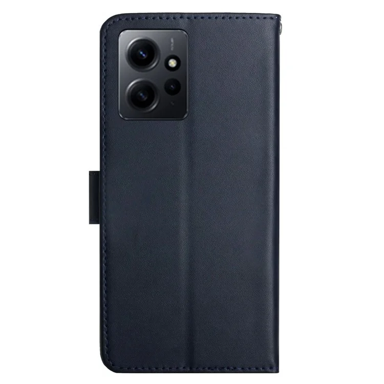HT02 Cell Phone Cover for Xiaomi Redmi Note 12 4G , Genuine Leather Nappa Texture Wallet Stand Case - Blue